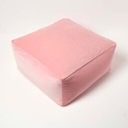 Homescapes Blush Pink Velvet Pouffe Bean Cube - thumbnail 3
