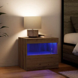 Berkfield Modern Bedside Cabinet With Led Lights Artisan Oak 50X40X45 Cm - thumbnail 4
