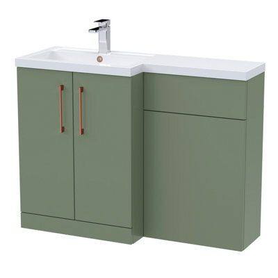 Balterley Left-Hand Bathroom Vanity And Wc Unit Combination With Basin - 1100mm - Satin Green With Copper Handles - image 1