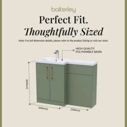 Balterley Left-Hand Bathroom Vanity And Wc Unit Combination With Basin - 1100mm - Satin Green With Copper Handles - thumbnail 5