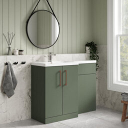 Balterley Left-Hand Bathroom Vanity And Wc Unit Combination With Basin - 1100mm - Satin Green With Copper Handles - thumbnail 4