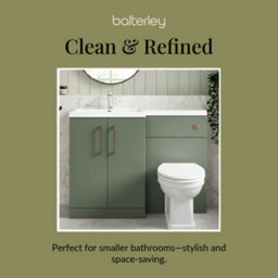 Balterley Left-Hand Bathroom Vanity And Wc Unit Combination With Basin - 1100mm - Satin Green With Copper Handles - thumbnail 7