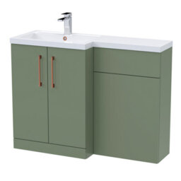 Balterley Left-Hand Bathroom Vanity And Wc Unit Combination With Basin - 1100mm - Satin Green With Copper Handles - thumbnail 1