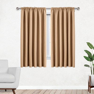Bedlooms Beige Thermal Insulated Blackout Pencil Pleat Short Window Curtain (Pair) 46 X 54 Inches With Tie Backs Two - image 1