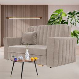 Beige Viva Glam Iii 3 Seater Sofa Bed With Storage Compartment And Wooden Legs