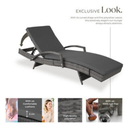 Tectake Océane Aluminum Rattan Sun Lounger - Grey - thumbnail 3