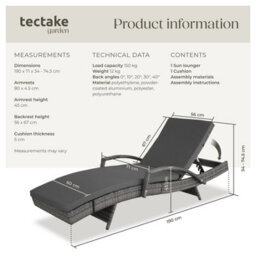 Tectake Océane Aluminum Rattan Sun Lounger - Grey - thumbnail 6