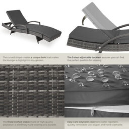 Tectake Océane Aluminum Rattan Sun Lounger - Grey - thumbnail 5