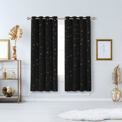 Deconovo Eyelet Thermal Curtains,gold Constellation Printed Blackout Curtains For Baby Nursery, 66 X 72 Inch, Black, 2 Panels - image 1