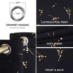 Deconovo Eyelet Thermal Curtains,gold Constellation Printed  Blackout Curtains For Baby Nursery, 66 X 72 Inch, Black, 2 Panels - thumbnail 3