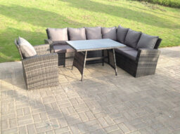 Fimous 7 Seater High Back Rattan Garden Furniture Set Corner Sofa With Oblong Dining Table And Chair Set - thumbnail 1