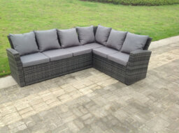 Fimous 7 Seater High Back Rattan Garden Furniture Set Corner Sofa With Oblong Dining Table And Chair Set - thumbnail 3