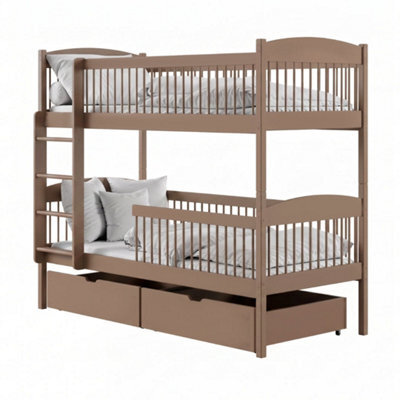 Arte Luna Milk Chocolate Wooden Bunk Bed With Storage 90 X 190Cm - Foam Mattresses Included - image 1