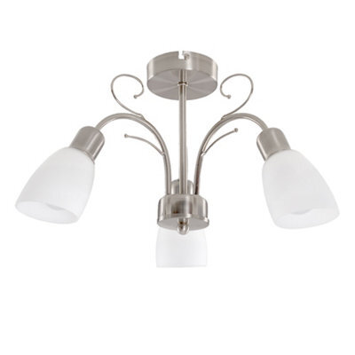Valuelights Newlyn Modern 3 Way Silver Brushed Chrome Ceiling Light Fitting With White Frosted Glass Shades - image 1