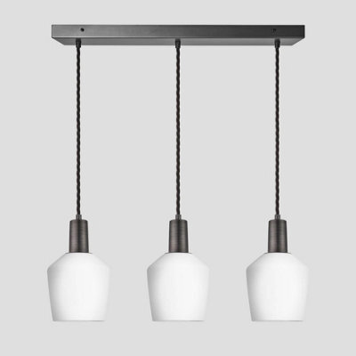 Industville Sleek Opal Glass Schoolhouse 3 Wire Cluster Lights, 5.5 Inch, White, Pewter Holder