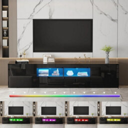 Black 200Cm Tv Unit Stand Cabinet W/led Lights High Gloss Doors - thumbnail 3
