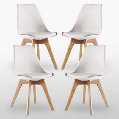 Life Interiors Set Of 4  White Scandinavian Dining Chairs With Leather Cushions Solid Wood Legs - image 1
