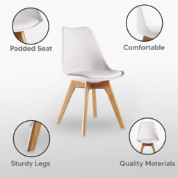 Life Interiors Set Of 4  White Scandinavian Dining Chairs With Leather Cushions Solid Wood Legs - thumbnail 5