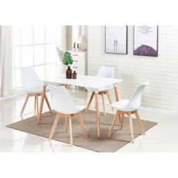 Life Interiors Set Of 4  White Scandinavian Dining Chairs With Leather Cushions Solid Wood Legs - thumbnail 7