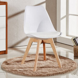Life Interiors Set Of 4  White Scandinavian Dining Chairs With Leather Cushions Solid Wood Legs - thumbnail 2