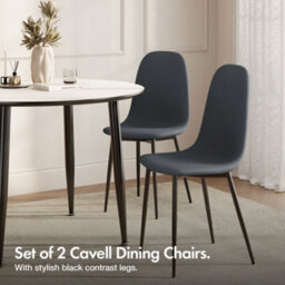 Vonhaus Dining Chairs Set Of 2, Charcoal Blue Kitchen Chairs With Black Metal Legs, Cord Effect Pair Of Chairs For Dining - thumbnail 2