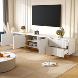 Btm 190 Cm Tv Cabinet 3 Doors 2 Drawers White Gold Wood Grain Tv Stand Storage Unit - thumbnail 4