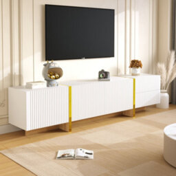 Btm 190 Cm Tv Cabinet 3 Doors 2 Drawers White Gold Wood Grain Tv Stand Storage Unit - thumbnail 2