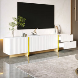 Btm 190 Cm Tv Cabinet 3 Doors 2 Drawers White Gold Wood Grain Tv Stand Storage Unit - thumbnail 9