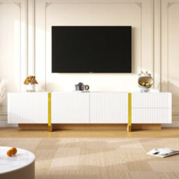 Btm 190 Cm Tv Cabinet 3 Doors 2 Drawers White Gold Wood Grain Tv Stand Storage Unit - thumbnail 8
