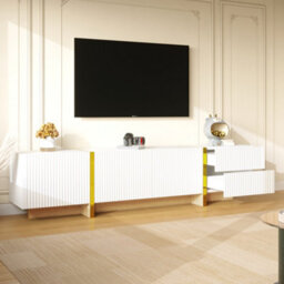 Btm 190 Cm Tv Cabinet 3 Doors 2 Drawers White Gold Wood Grain Tv Stand Storage Unit - thumbnail 7