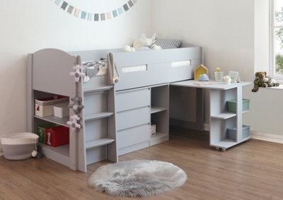 Save On Goods UK Grey Kids Mid Sleeper,wood Bunk Bed Frame,desk,drawers,shelf Storage - image 1