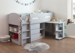 Save On Goods UK Grey Kids Mid Sleeper,wood Bunk Bed Frame,desk,drawers,shelf Storage