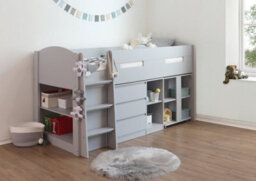 Save On Goods UK Grey Kids Mid Sleeper,wood Bunk Bed Frame,desk,drawers,shelf Storage - thumbnail 2