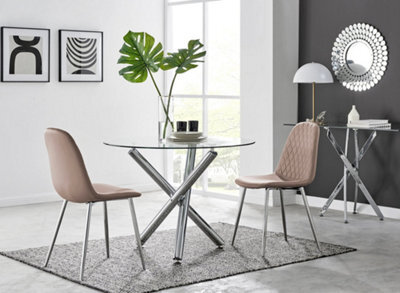 Furniturebox Uk Selina Round Dining Table And 2 Cappuccino Corona Silver Leg Chairs - image 1