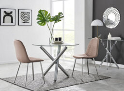 Furniturebox Uk Selina Round Dining Table And 2 Cappuccino Corona Silver Leg Chairs