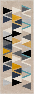 Livabliss City-Geometric Yellow Blue Grey Black Living Dining Bedroom Rug 80 X 220 Cm Easy Care, Non Shedding - image 1