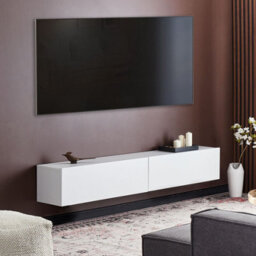 Wyld And Coco Novahome Wall-Mounted Tv Stand White For Up To 70-Inch Tvs, 2 Cabinets, W180 X D32 X H30Cm - thumbnail 2