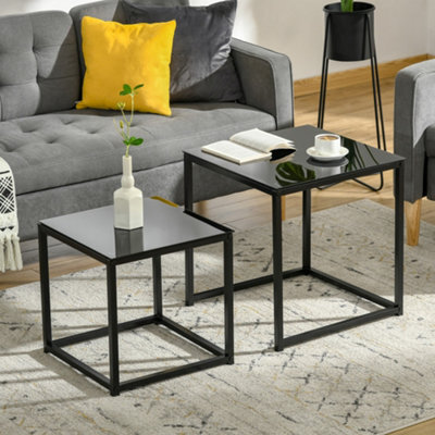 Homcom Nest Of 2 Side Tables Set Of Bedside Tables For Living Room Black - image 1