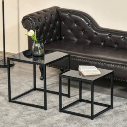 Homcom Nest Of 2 Side Tables Set Of Bedside Tables For Living Room Black - thumbnail 4