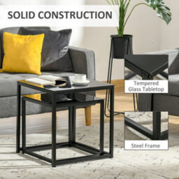Homcom Nest Of 2 Side Tables Set Of Bedside Tables For Living Room Black - thumbnail 7