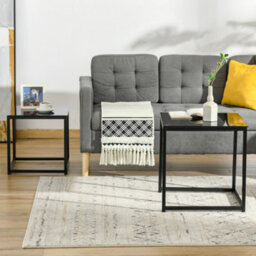 Homcom Nest Of 2 Side Tables Set Of Bedside Tables For Living Room Black - thumbnail 5