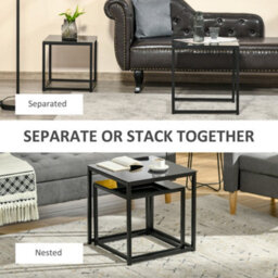 Homcom Nest Of 2 Side Tables Set Of Bedside Tables For Living Room Black - thumbnail 6