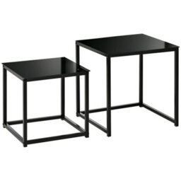 Homcom Nest Of 2 Side Tables Set Of Bedside Tables For Living Room Black - thumbnail 2