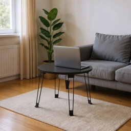 Black Folding Round Small Table Side End Table - thumbnail 4