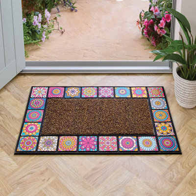 Gainsborough Moroccan Tile Pattern Polyester Doormat With Non-Slip Rubber Backing In Pink And Blue, H45 X W75 X D0.7Cm - image 1