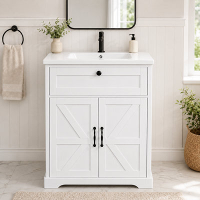 Home Treats White Freestanding Vanity Unit & Basin Set 2 Door 1 Drawer Vanity (W) 600mm (H) 830mm - image 1