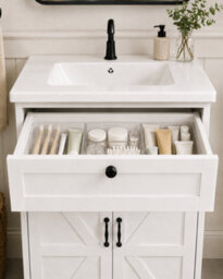 Home Treats White Freestanding Vanity Unit & Basin Set 2 Door 1 Drawer Vanity (W) 600mm (H) 830mm - thumbnail 3