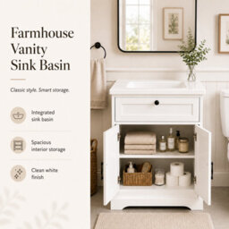 Home Treats White Freestanding Vanity Unit & Basin Set 2 Door 1 Drawer Vanity (W) 600mm (H) 830mm - thumbnail 4