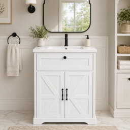 Home Treats White Freestanding Vanity Unit & Basin Set 2 Door 1 Drawer Vanity (W) 600mm (H) 830mm - thumbnail 7