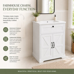 Home Treats White Freestanding Vanity Unit & Basin Set 2 Door 1 Drawer Vanity (W) 600mm (H) 830mm - thumbnail 5